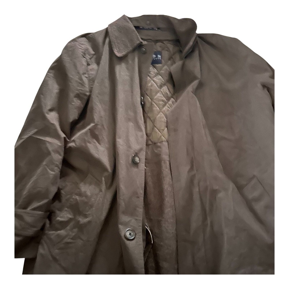 Vintage Ralph Lauren Trench Coat Mens L Brown‎ Collared Button Front Polyester